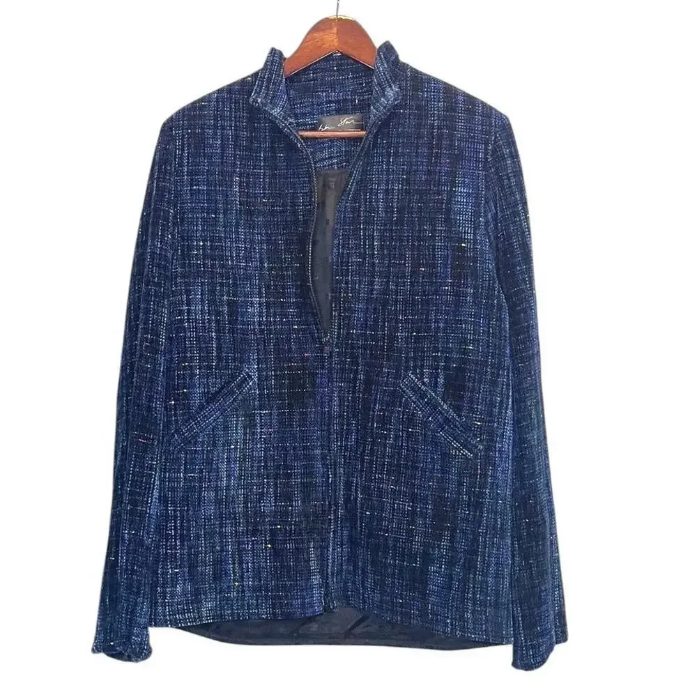 Bibi Stein Handwoven Jacket & Vest Set Navy Textured Full Zip Artisan Designer